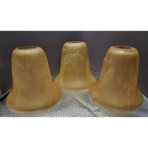 Three Retro Acro Aggregate Lamp Shades Slag Glass? Bell Shaped